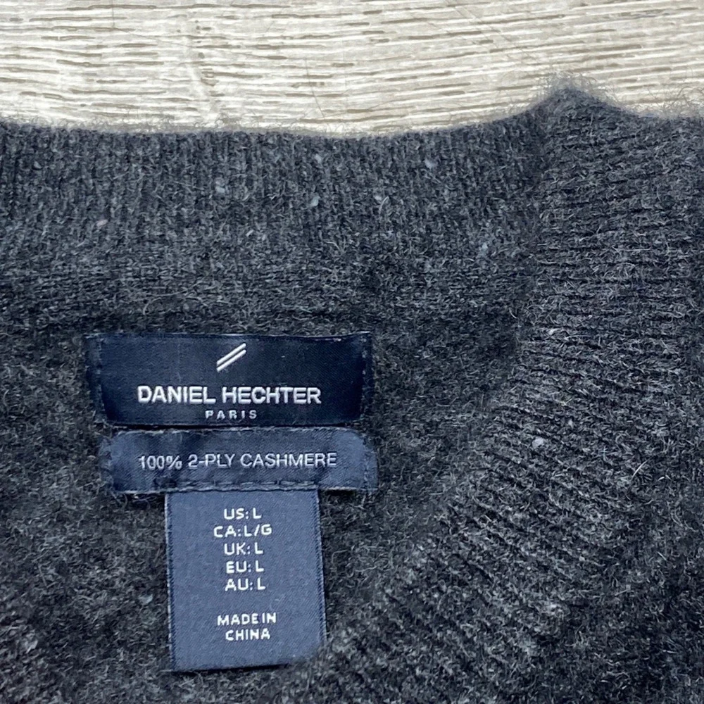 Daniel‎ Hechter Paris Sweater Mens Large 100% Cashmere Charcoal Gray Crew Neck